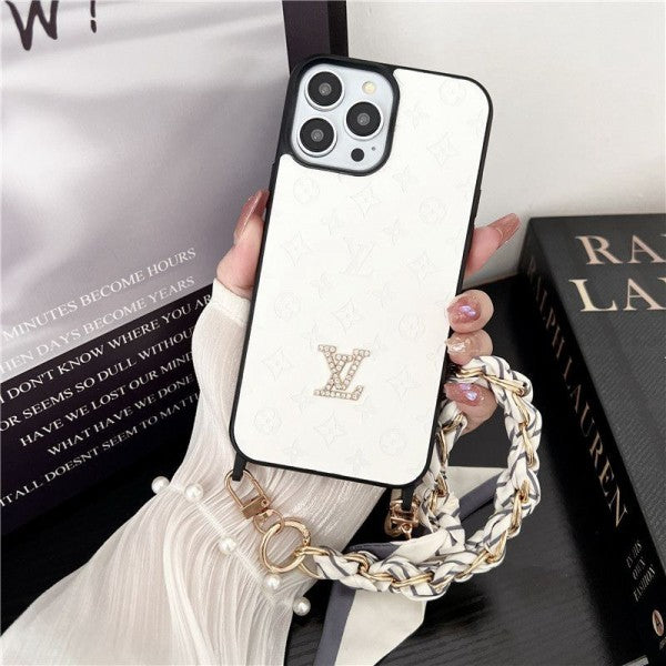 Louis Vuitton-inspired monogram phone case with beaded strap