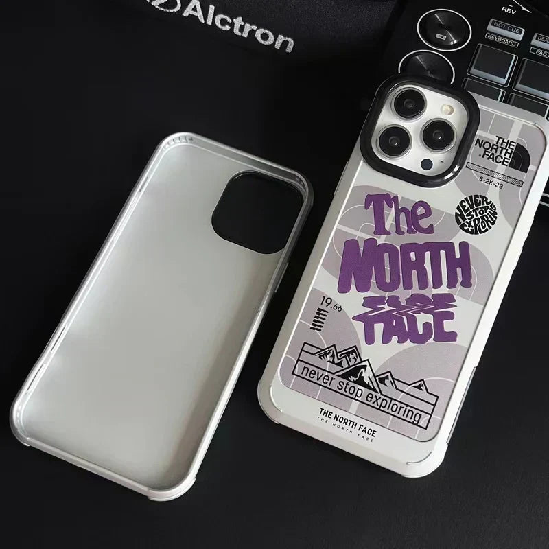 The North Face-inspired graphic print iPhone case with contrast camera frame