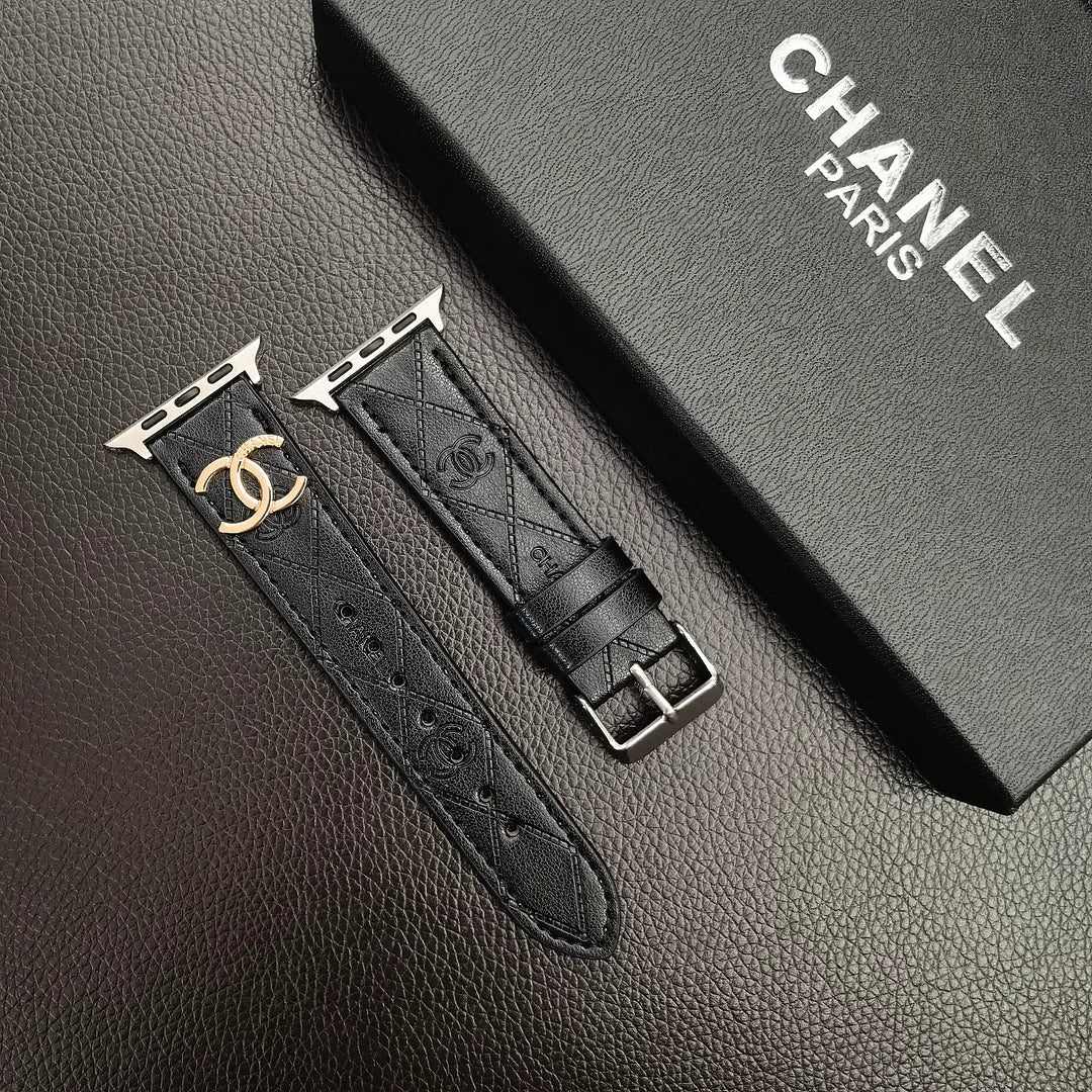 Gold monogram 3D embossed leather Apple Watch strap