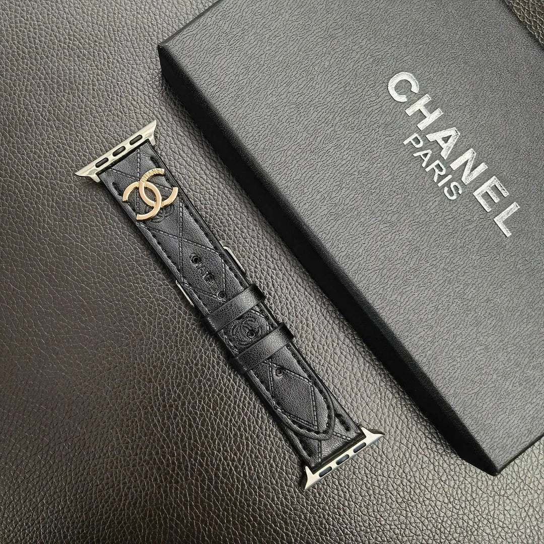 Gold monogram 3D embossed leather Apple Watch strap