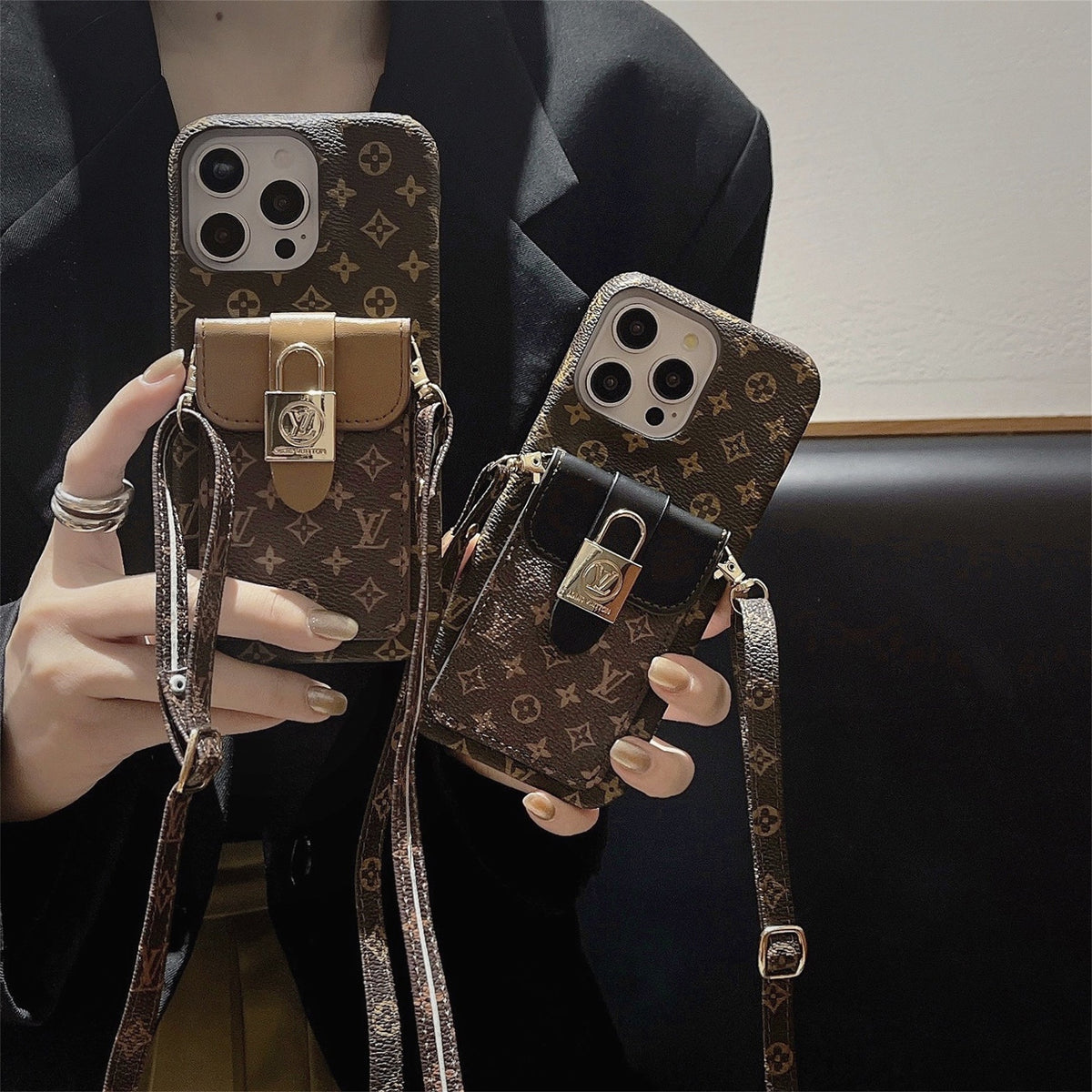 Louis Vuitton-inspired monogram canvas crossbody case for iPhone