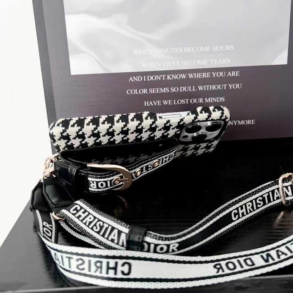 Dior-inspired lady phone case with lanyard for iPhone