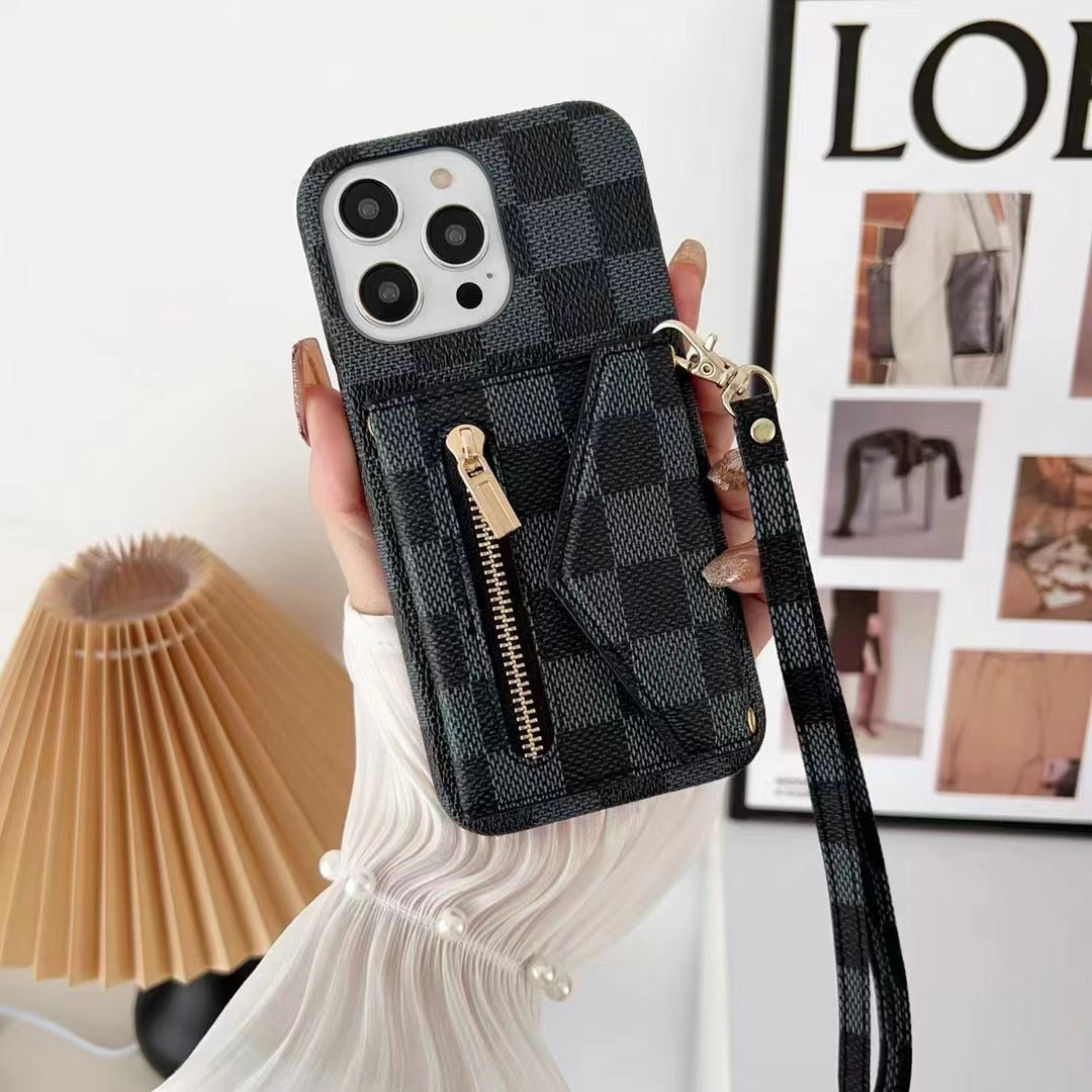 Louis Vuitton-inspired monogram wallet phone case with zip pocket
