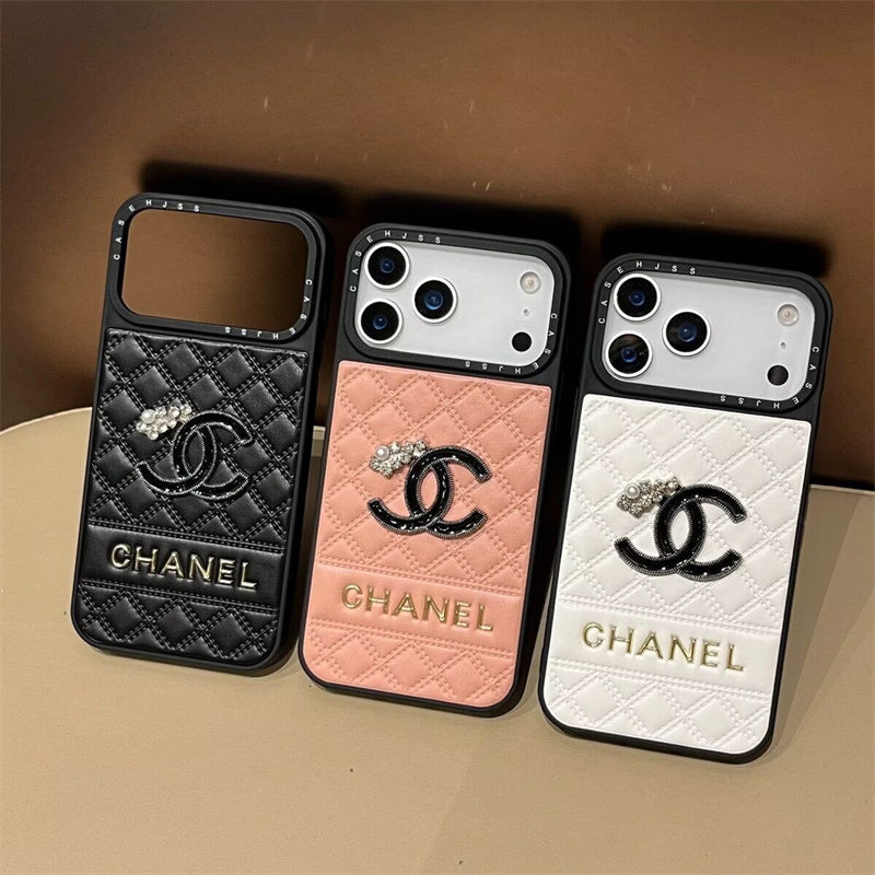 Chanel-inspired quilted iPhone case with contrast camera surround