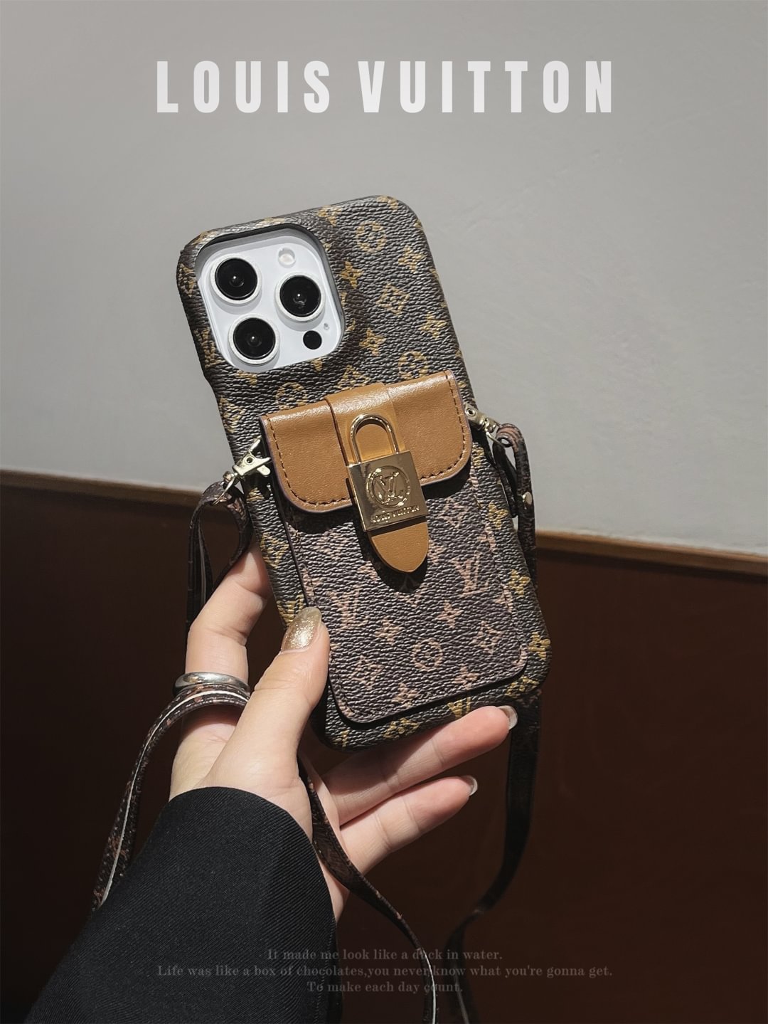 Louis Vuitton-inspired monogram canvas crossbody case for iPhone