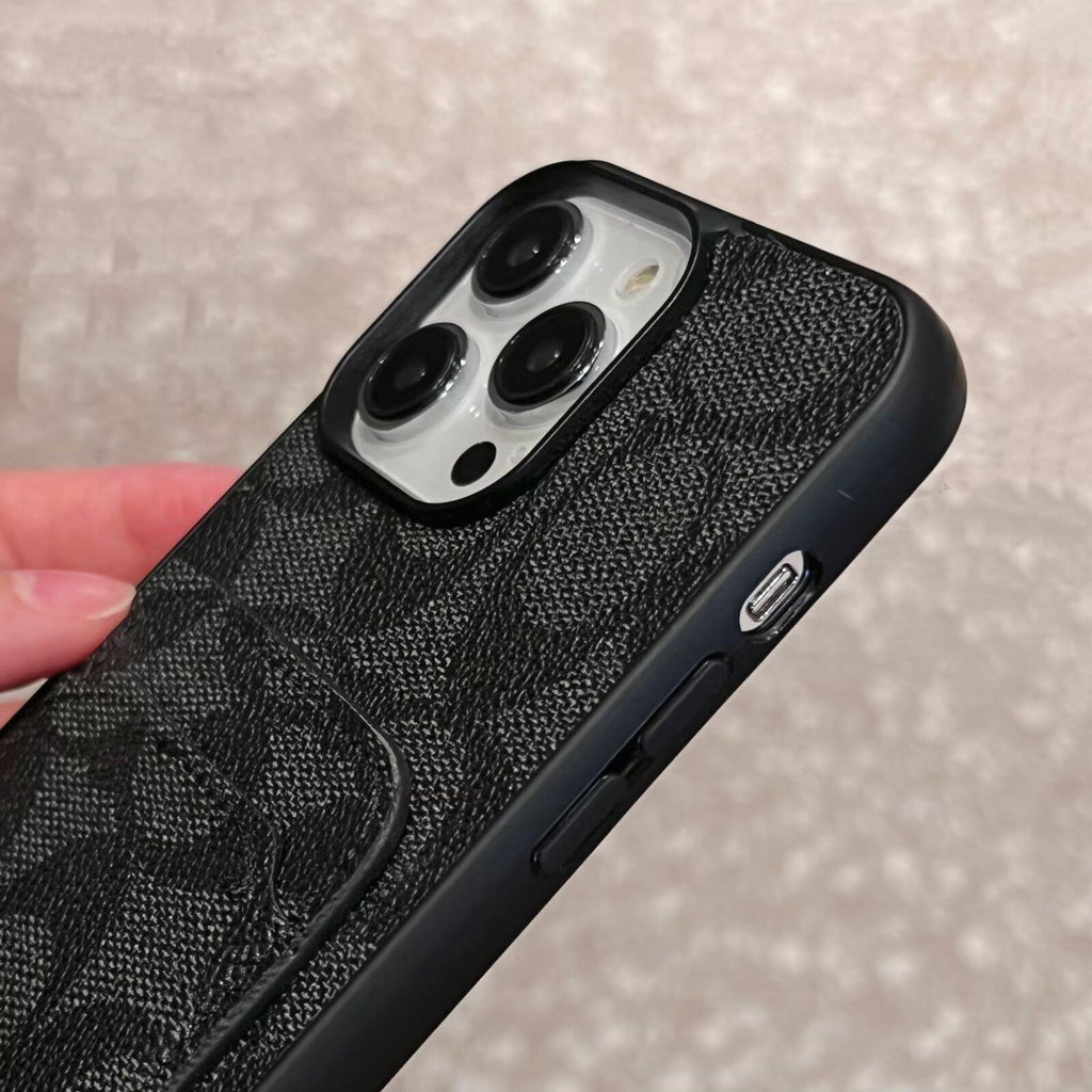 Coach-inspired fine monogram leather iPhone case with card pocket