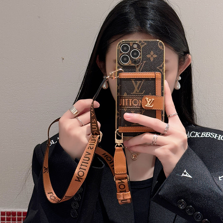 Louis Vuitton-inspired case with chain for iPhone 16 15 14