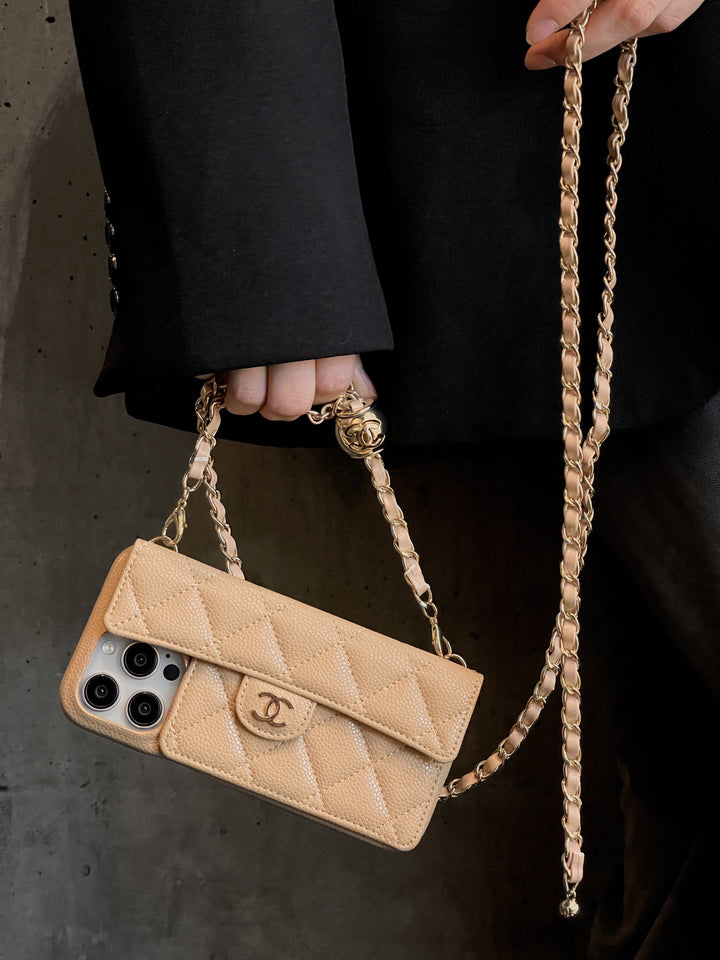 Chanel-inspired wallet crossbody chain iPhone case
