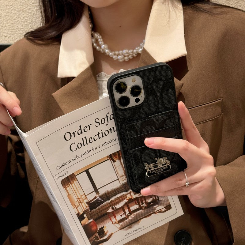 Coach-inspired card bag leather iPhone case