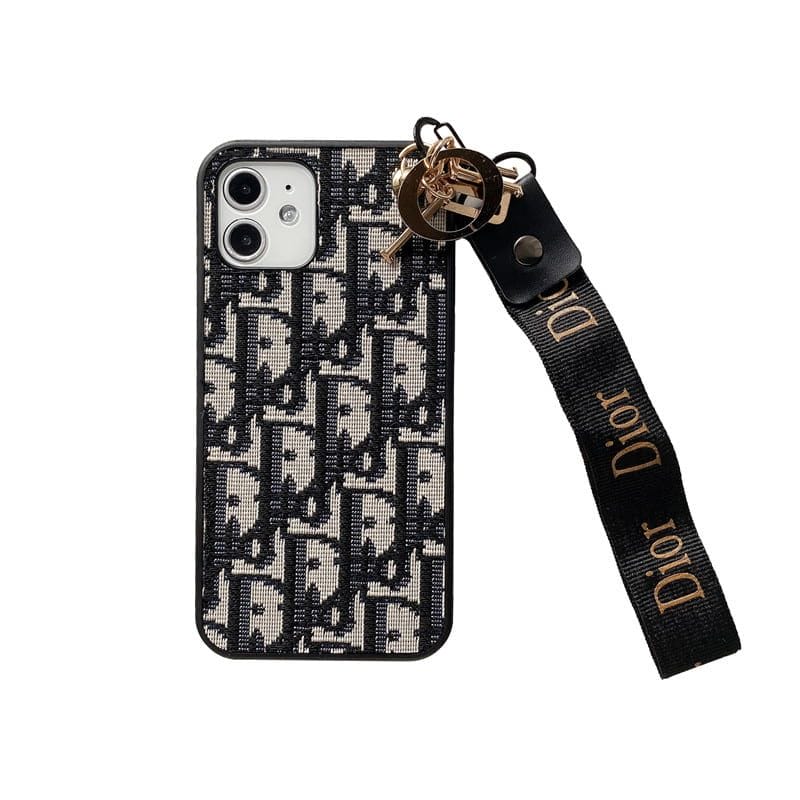 Dior-inspired all-over pattern phone case with hand strap