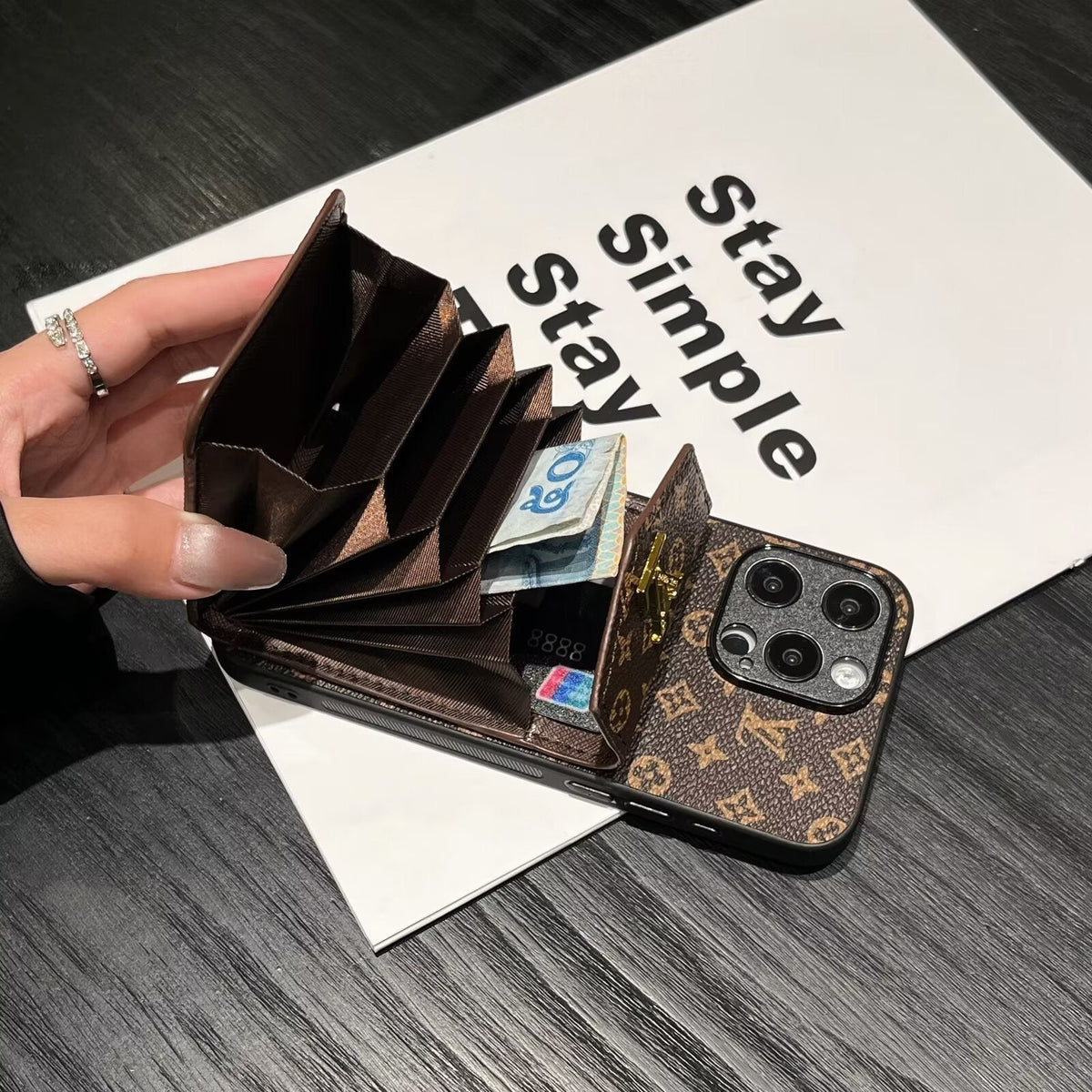 Louis Vuitton-inspired card holder canvas leather iPhone case