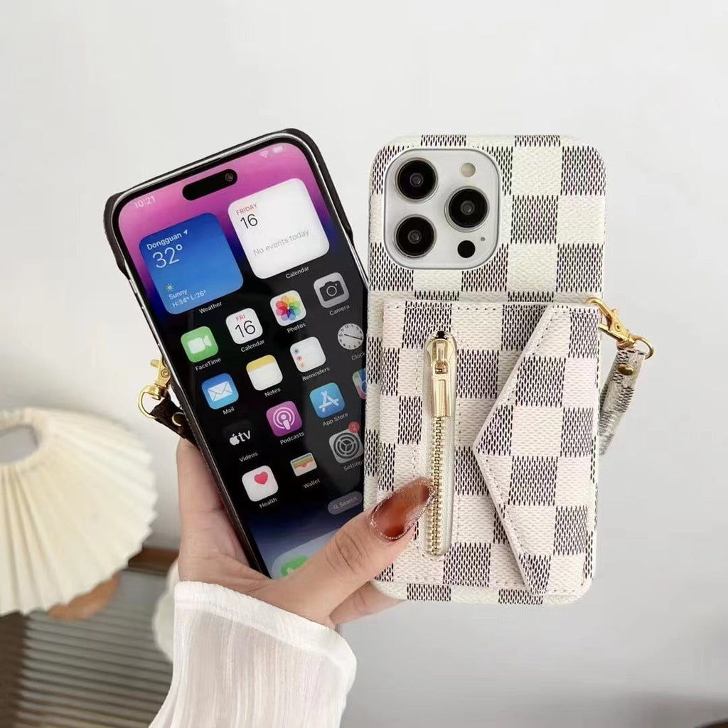 Louis Vuitton-inspired monogram wallet phone case with zip pocket
