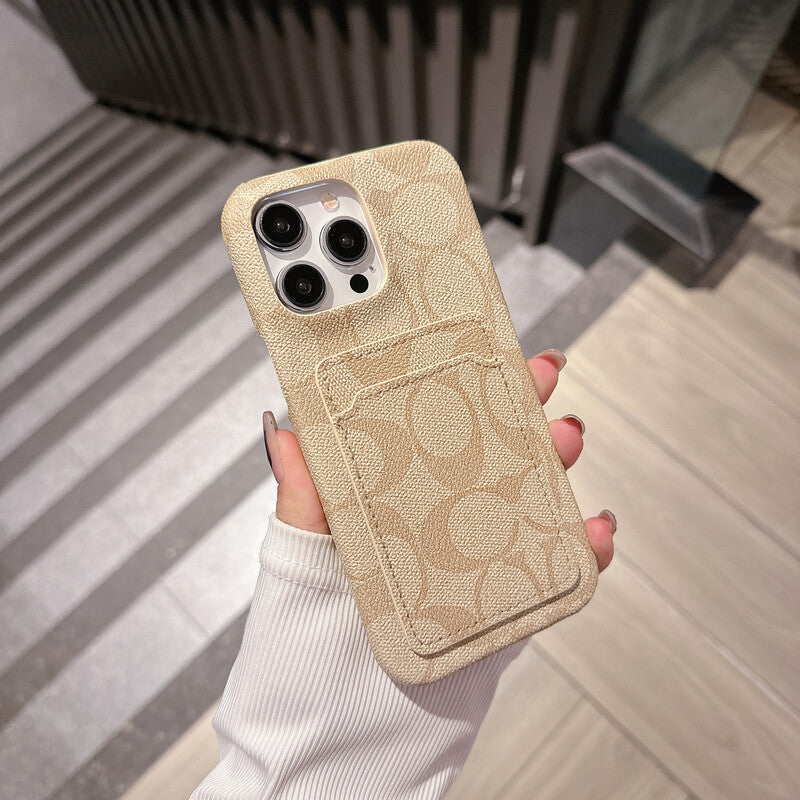 Coach-inspired white classic iPhone case with card holder