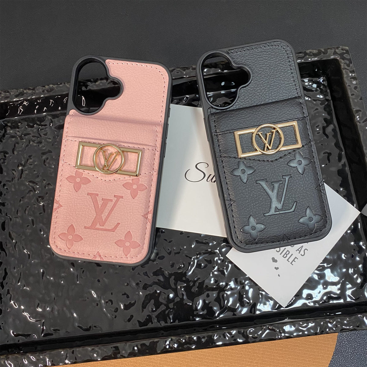 Louis Vuitton-inspired monogram phone case with card pocket