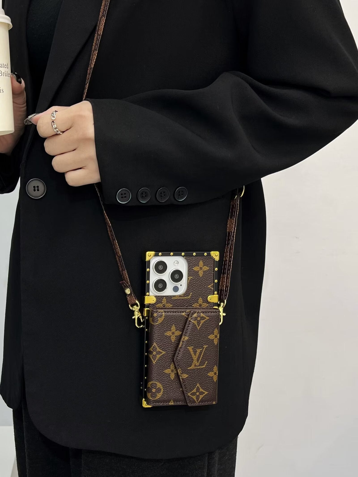 Louis Vuitton-inspired iPhone case with wallet card holder