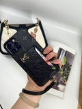 Louis Vuitton-inspired iPhone case with card holder, black