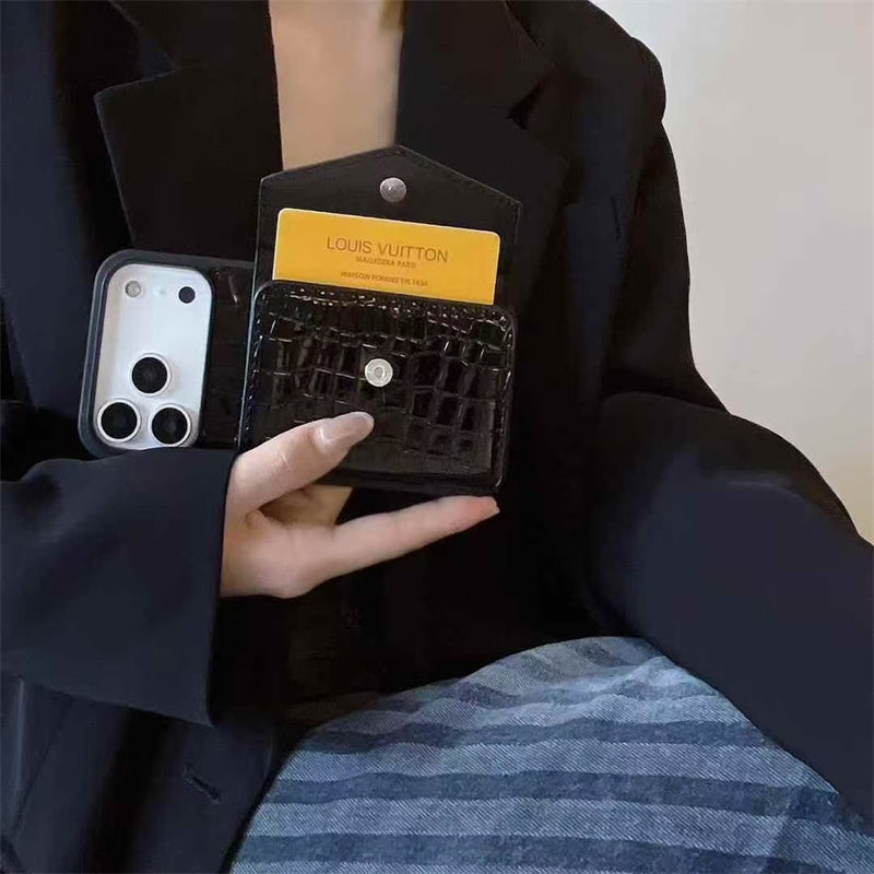 Prada-inspired elegant apple phone case with card holder for iPhone 17 / 16 / 15 / 14