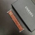 Gold monogram 3D embossed leather Apple Watch strap, brown