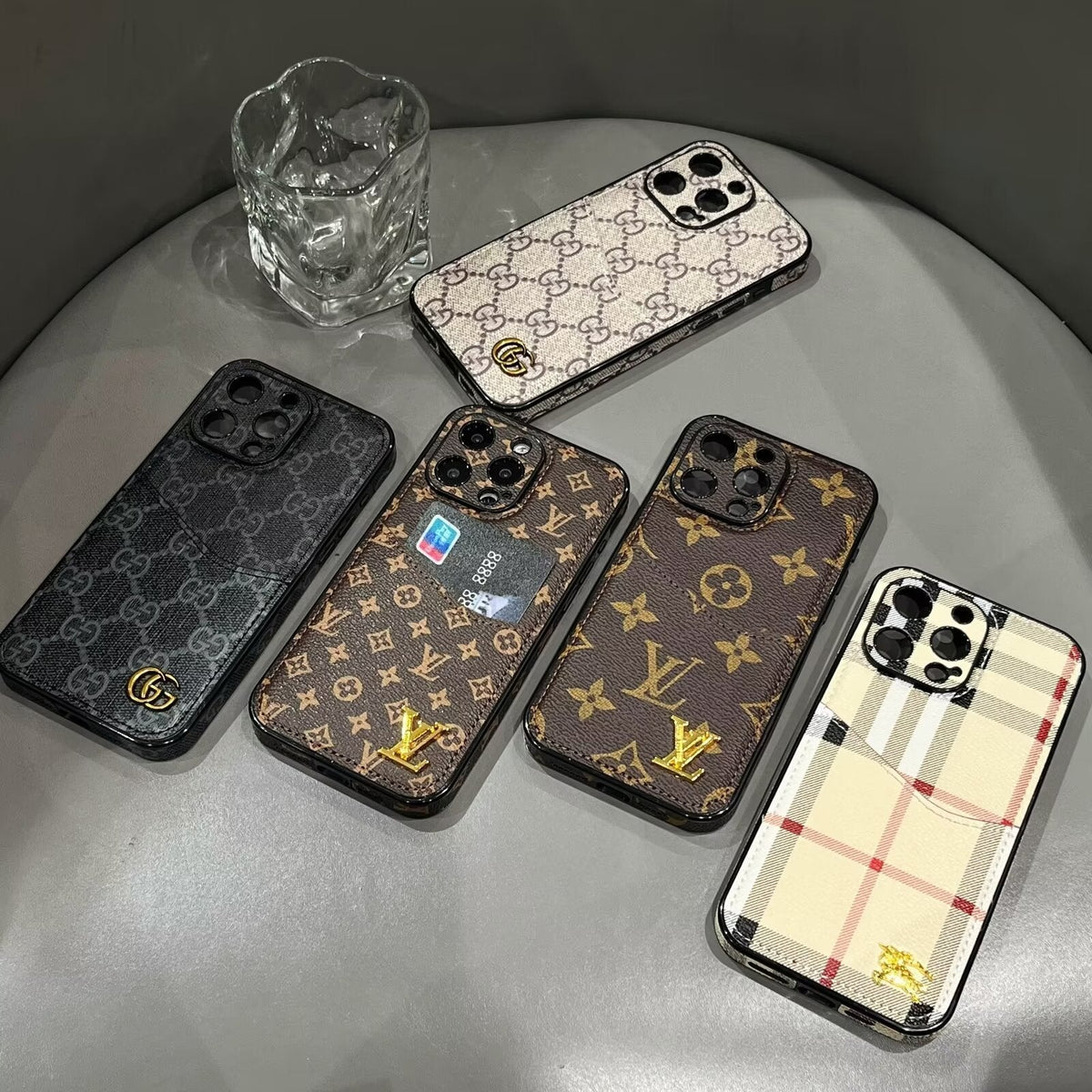 Louis Vuitton-inspired leather monogram iPhone case with wallet card