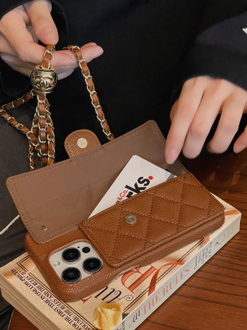 Chanel-inspired wallet crossbody chain iPhone case
