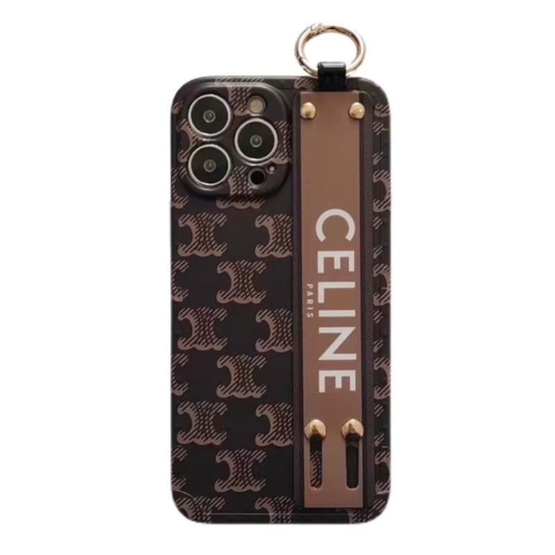 Celine-inspired iPhone case with hand strap, brown