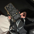 Louis Vuitton-inspired case with chain for iPhone 16 15 14, black
