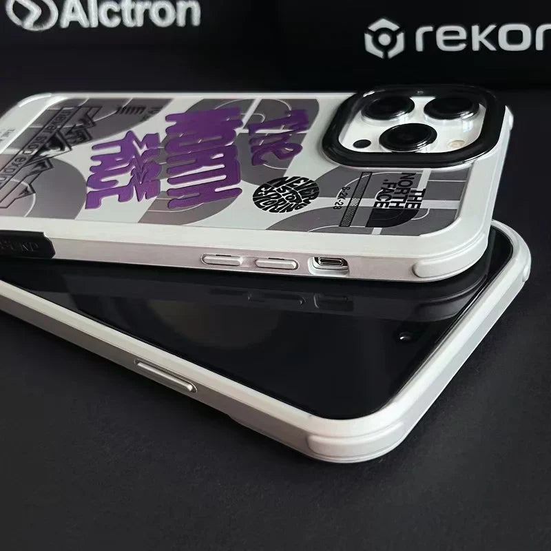 The North Face-inspired graphic print iPhone case with contrast camera frame