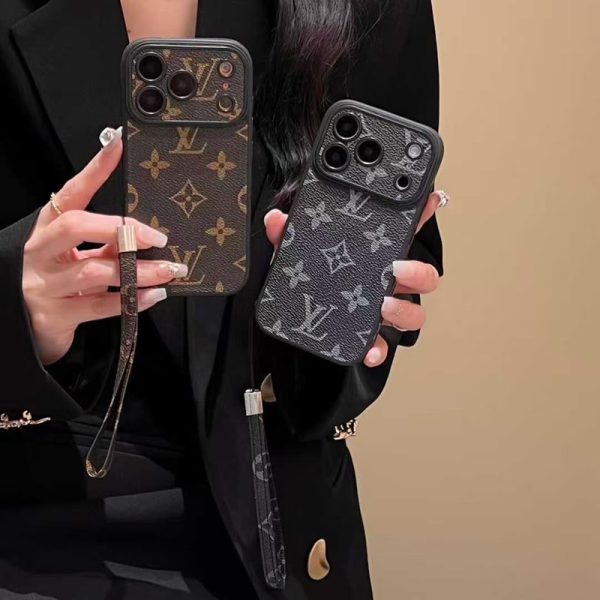 Louis Vuitton-inspired phone monogram case with strap for iPhone 17 / 16 / 15 / 14