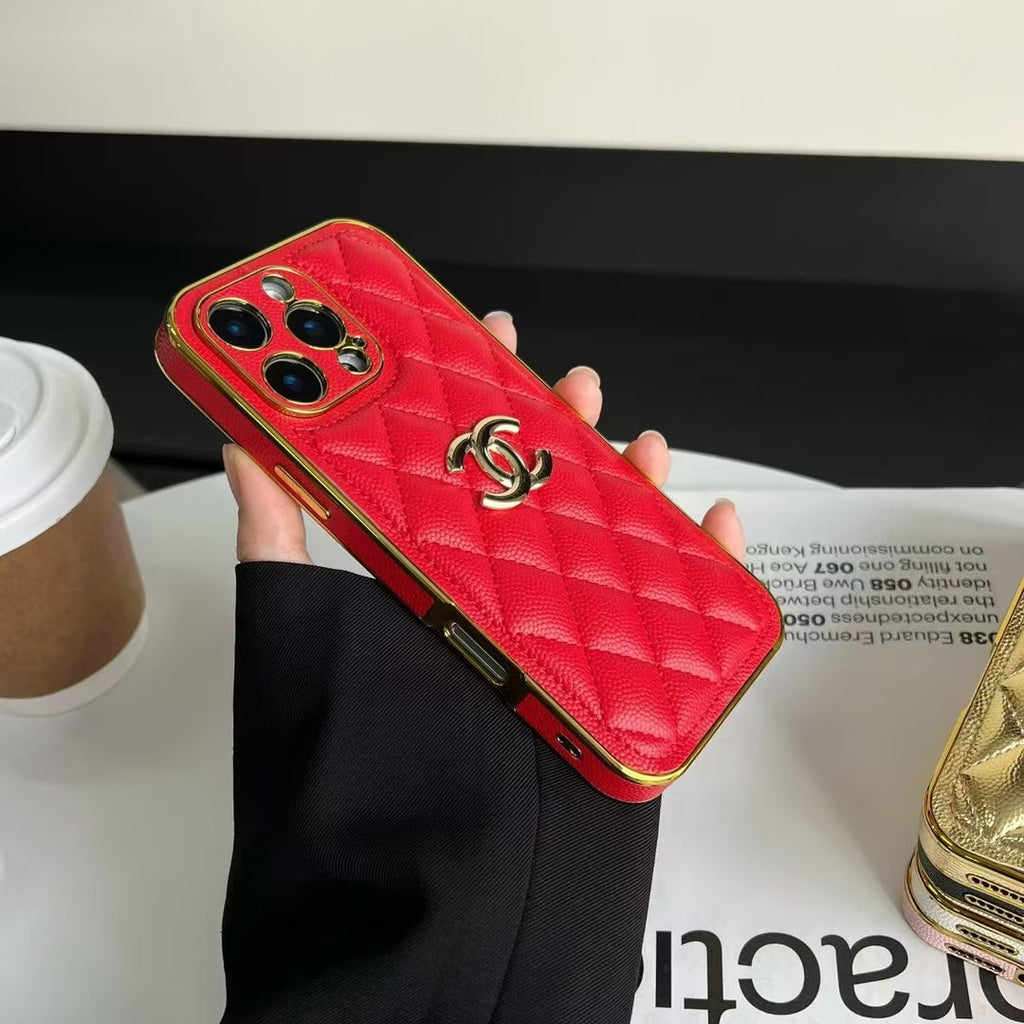 Chanel-inspired quilted iPhone case with gold-tone detail
