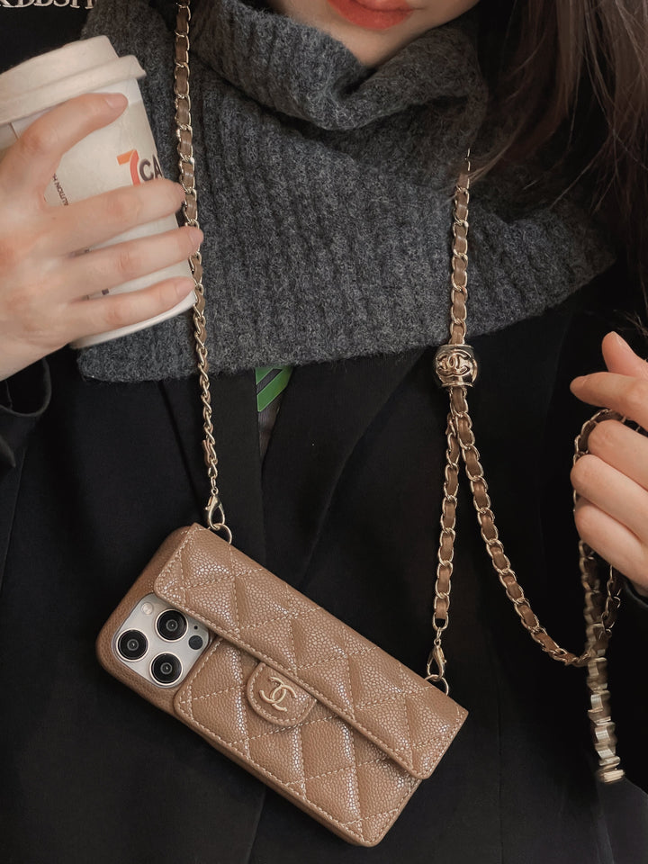 Chanel-inspired wallet crossbody chain iPhone case