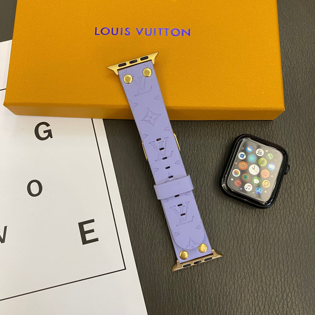 Louis Vuitton-inspired embossed monogram Apple Watch band with rivet details