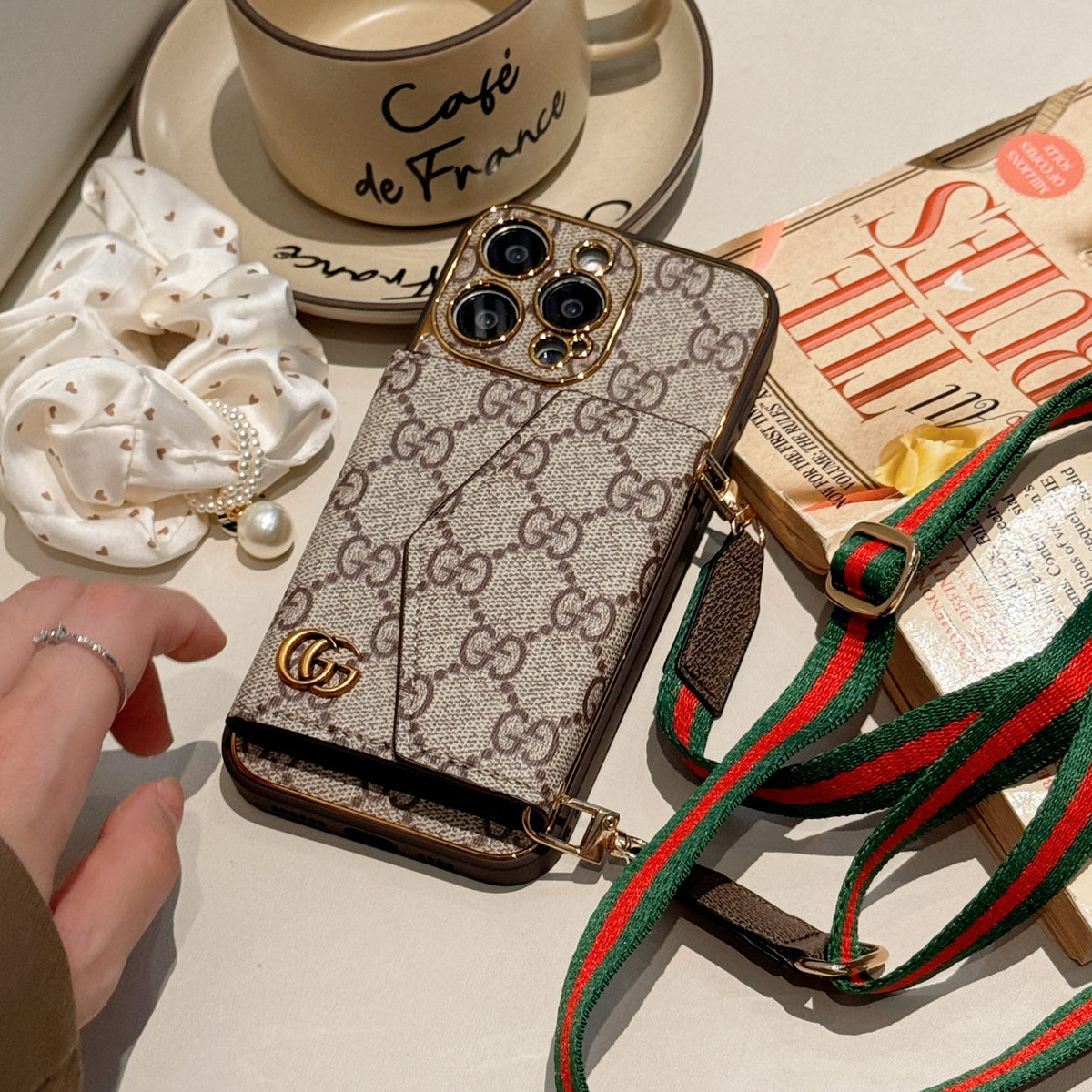 Monogram canvas leather card holder iPhone case