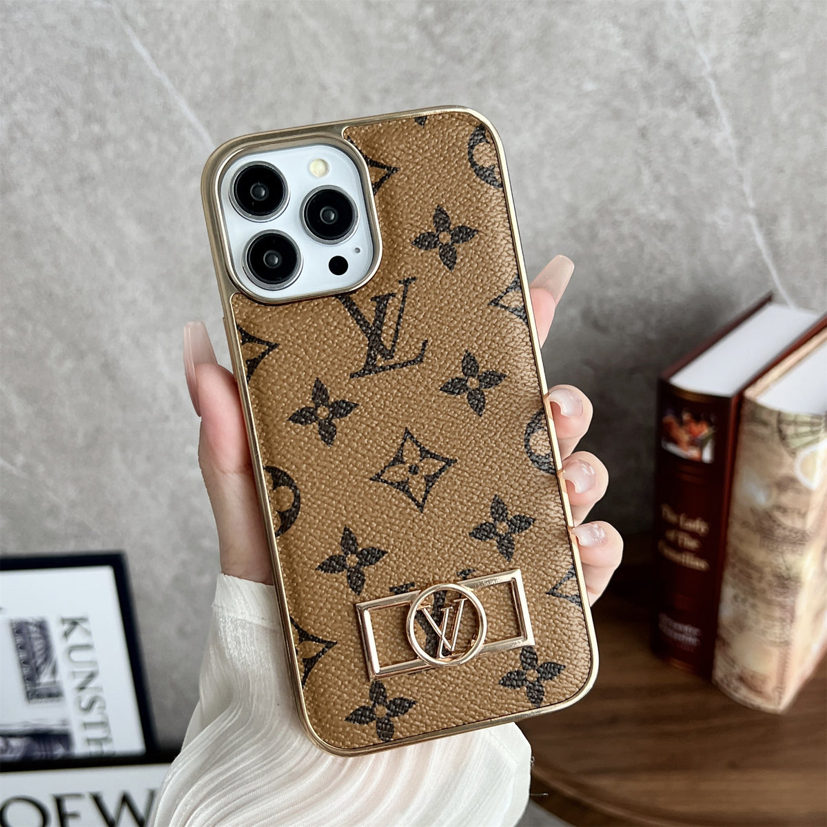 Louis Vuitton-inspired monogram canvas leather iPhone case