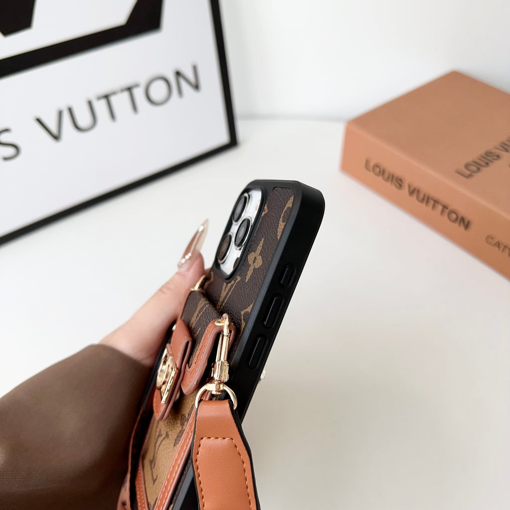 Louis Vuitton-inspired leather monogram crossbody iPhone case