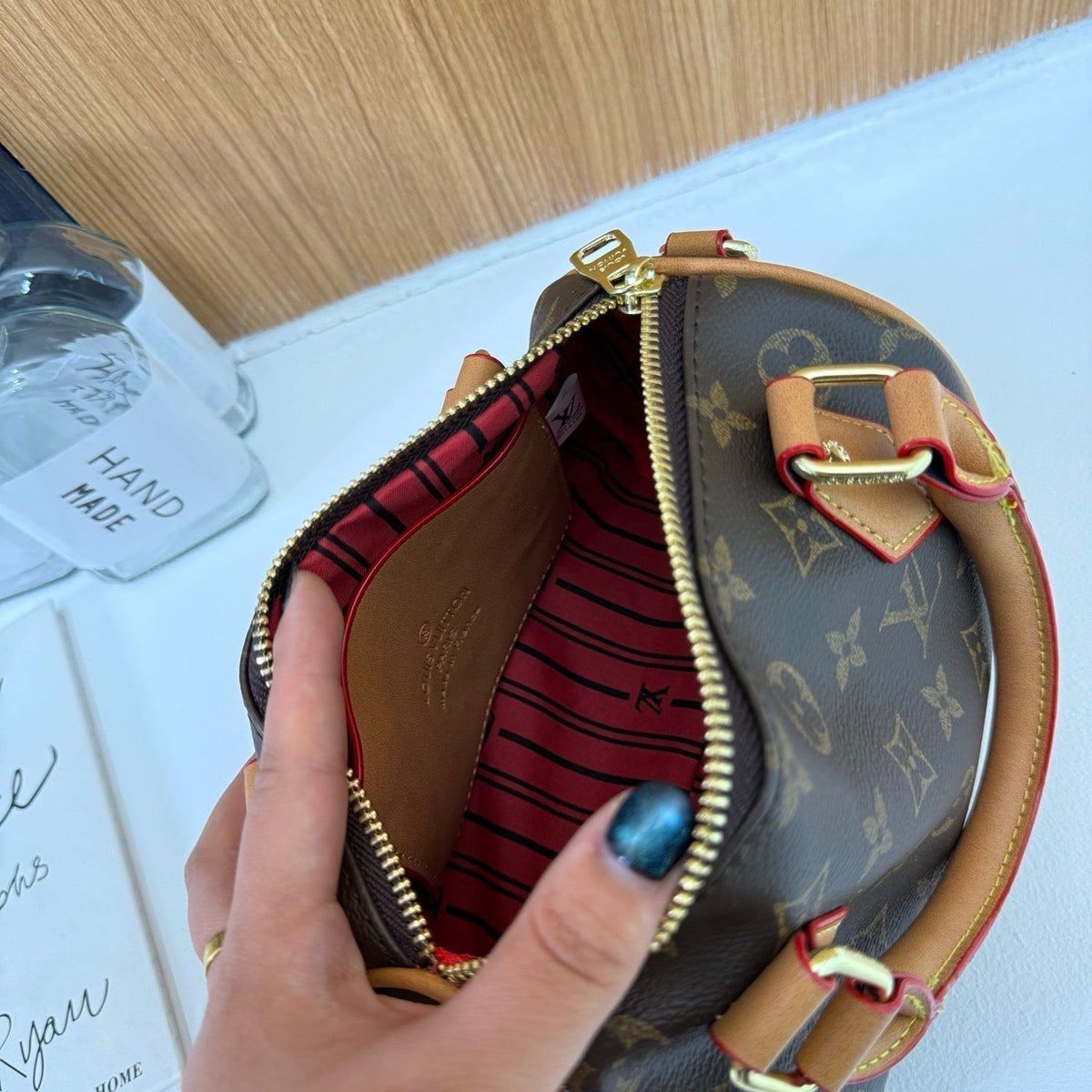 Louis Vuitton-inspired monogram mini barrel bag