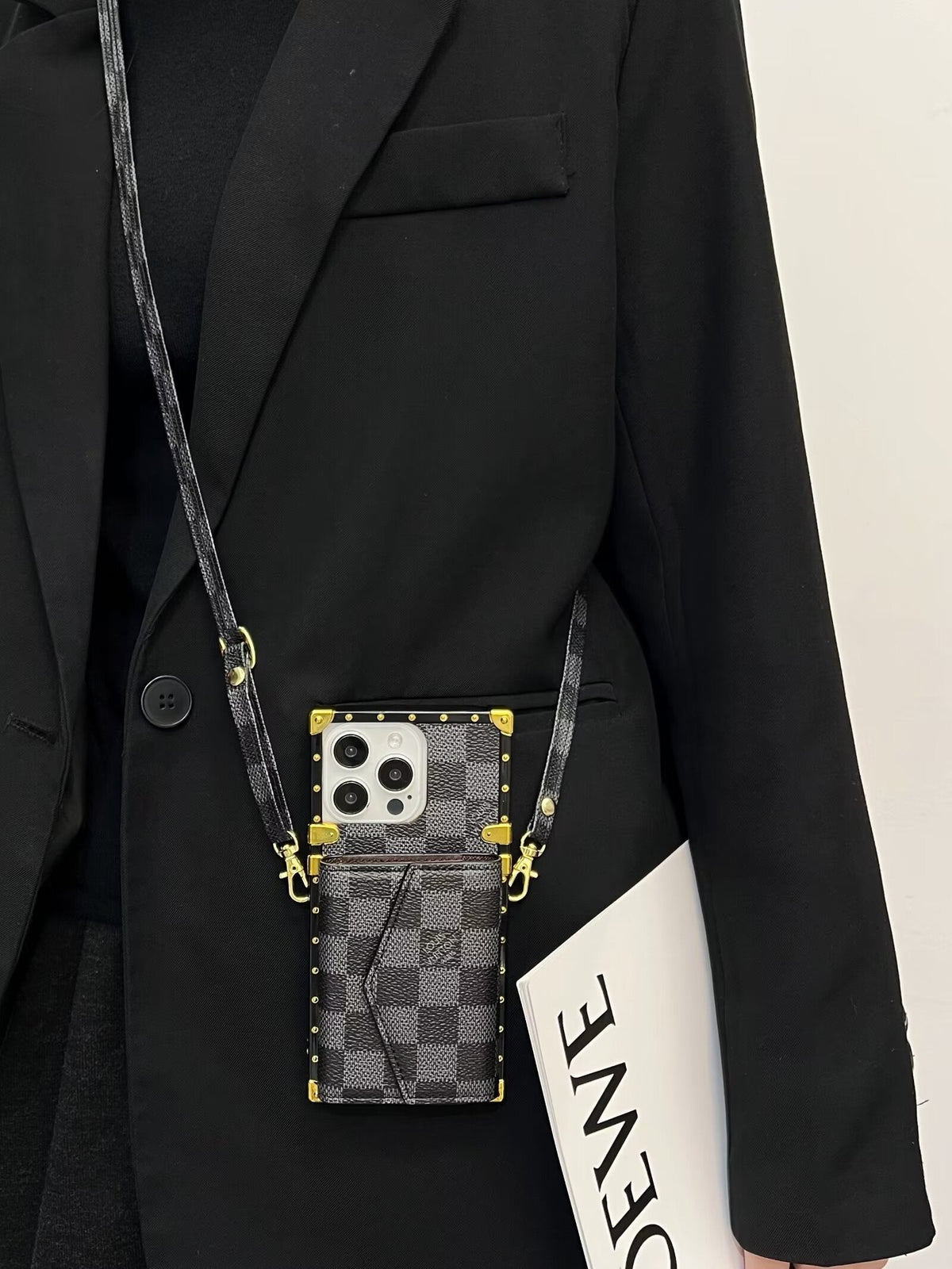 Louis Vuitton-inspired leather monogram iPhone case with card holder