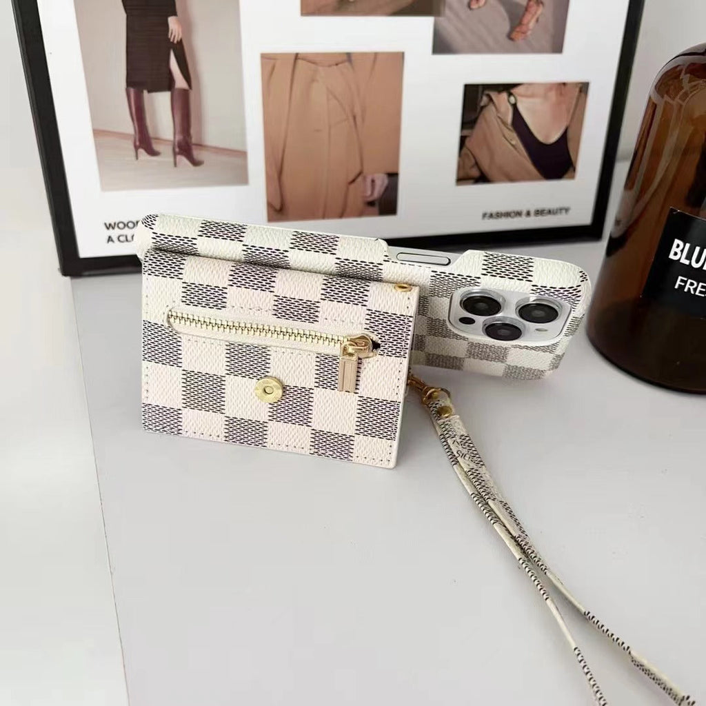 Louis Vuitton-inspired monogram wallet phone case with zip pocket