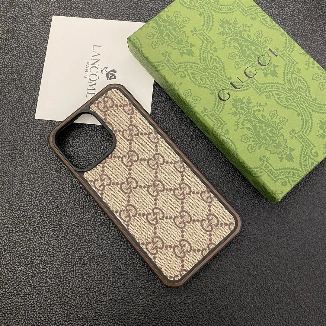 Gucci-inspired check and monogram cases for iPhone 13 and Samsung