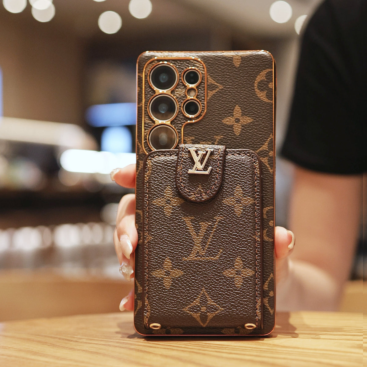 Monogram Samsung case with leather strap