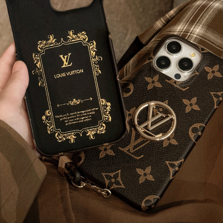 Louis Vuitton-inspired monogram iPhone case with crossbody strap