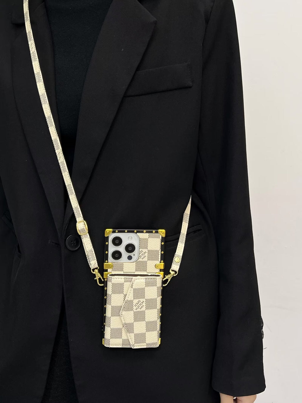 Louis Vuitton-inspired leather monogram iPhone case with card holder
