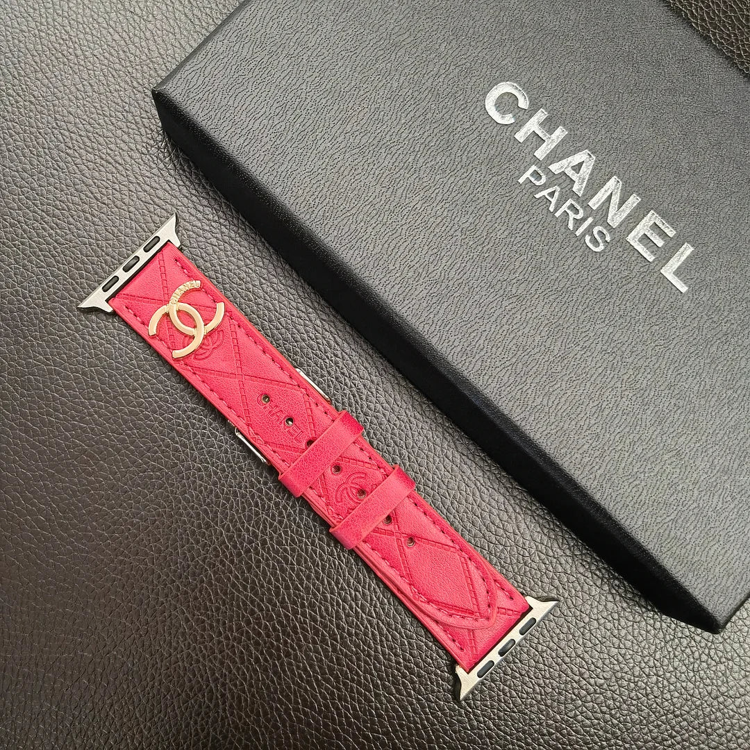 Gold monogram 3D embossed leather Apple Watch strap