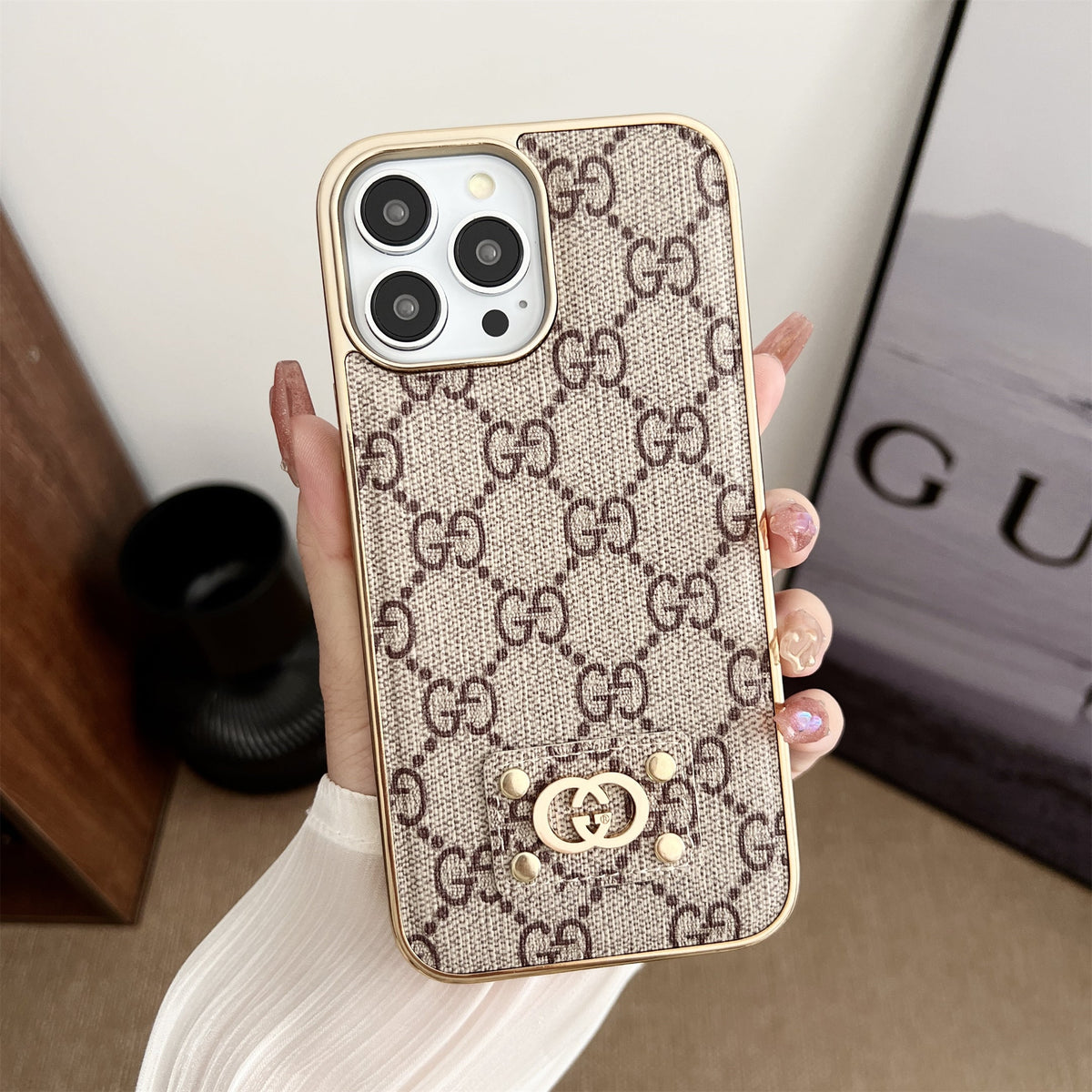 Louis Vuitton-inspired monogram leather case for iPhone