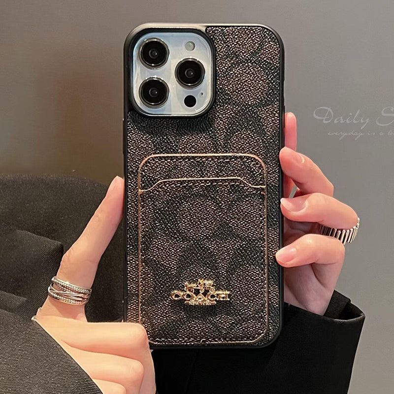 Coach-inspired fine monogram leather iPhone case with card pocket