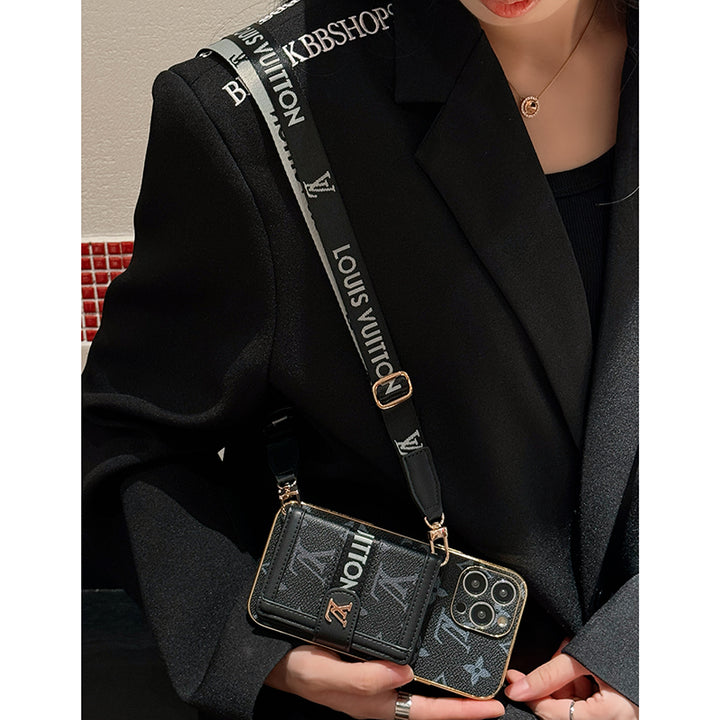 Louis Vuitton-inspired case with chain for iPhone 16 15 14