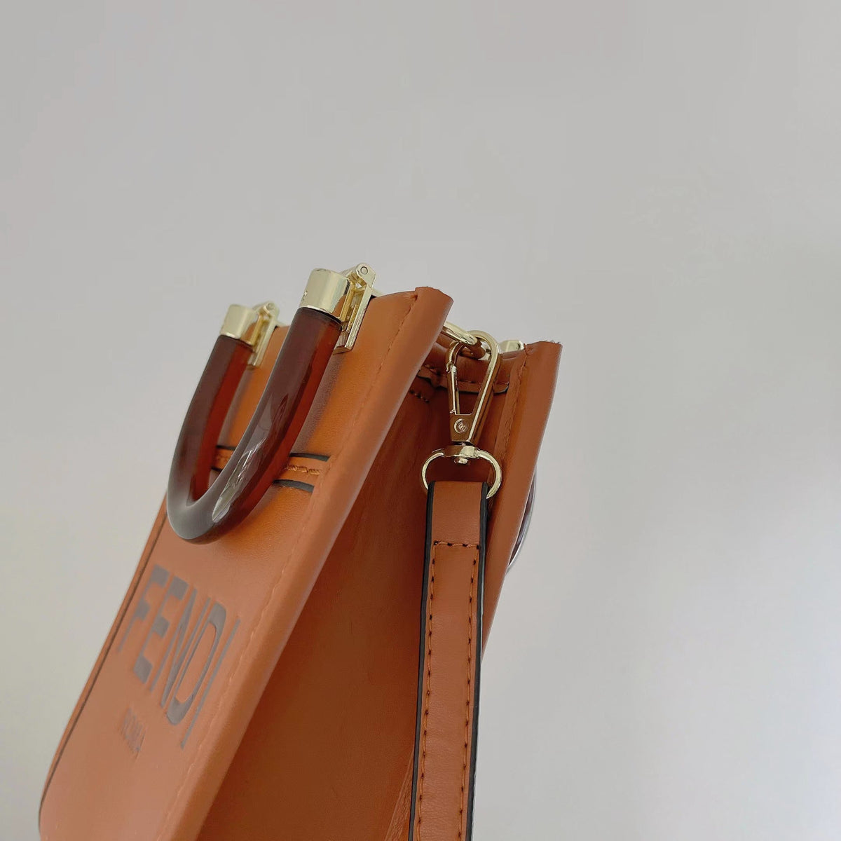 Fendi-inspired structured mini tote bag with crossbody strap