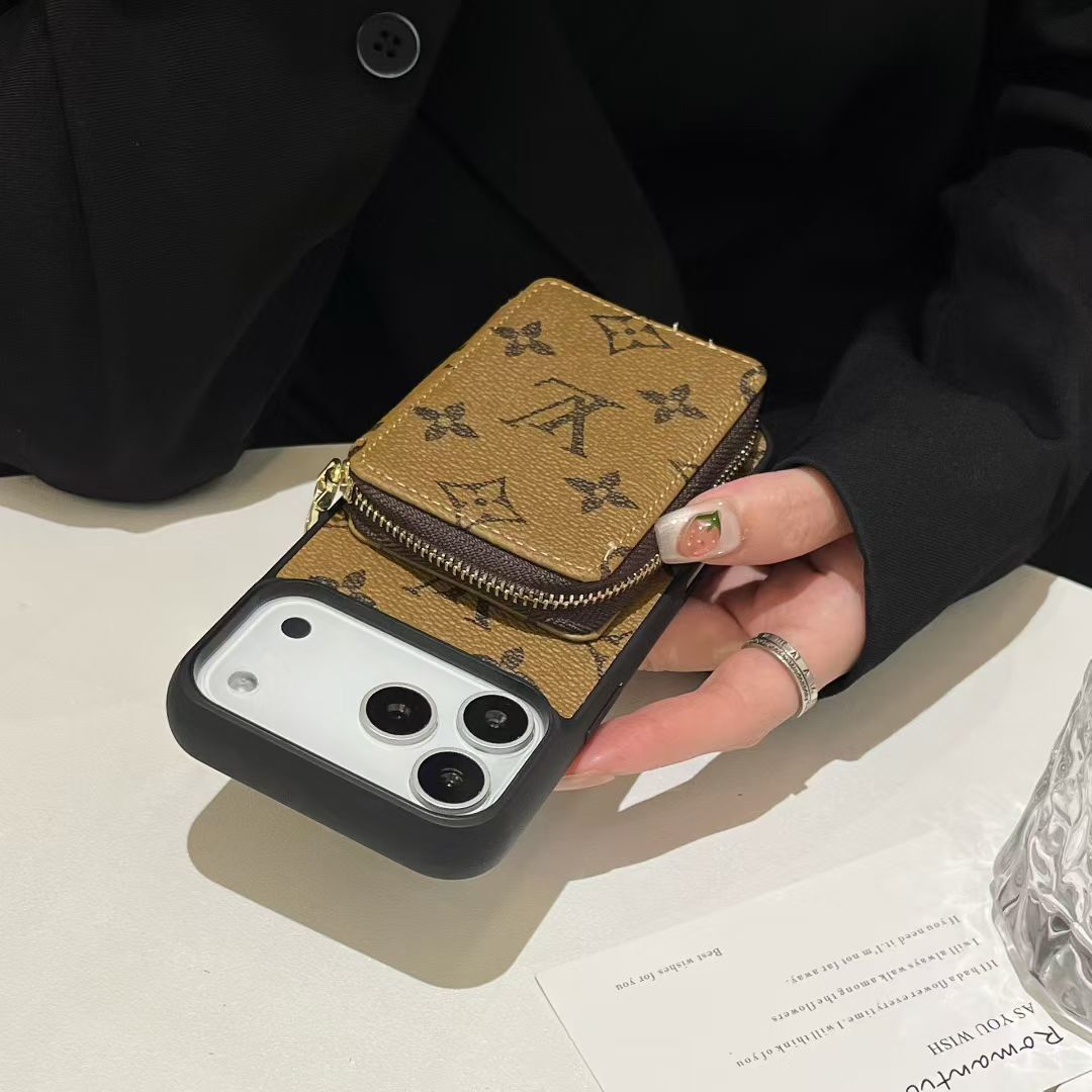 Canvas leather wallet card holder crossbody iPhone case 17 / 16 / 15 / 14