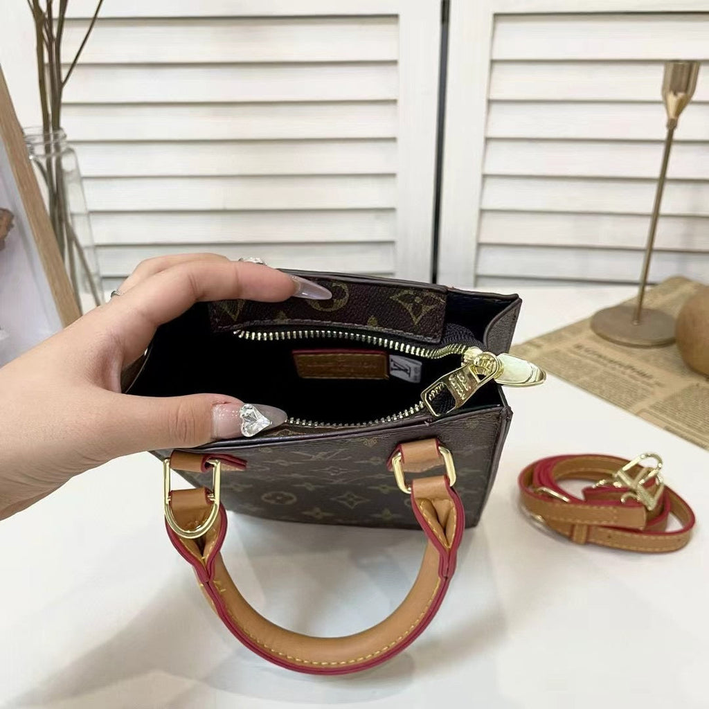 Louis Vuitton-inspired monogram mini tote bag with crossbody strap