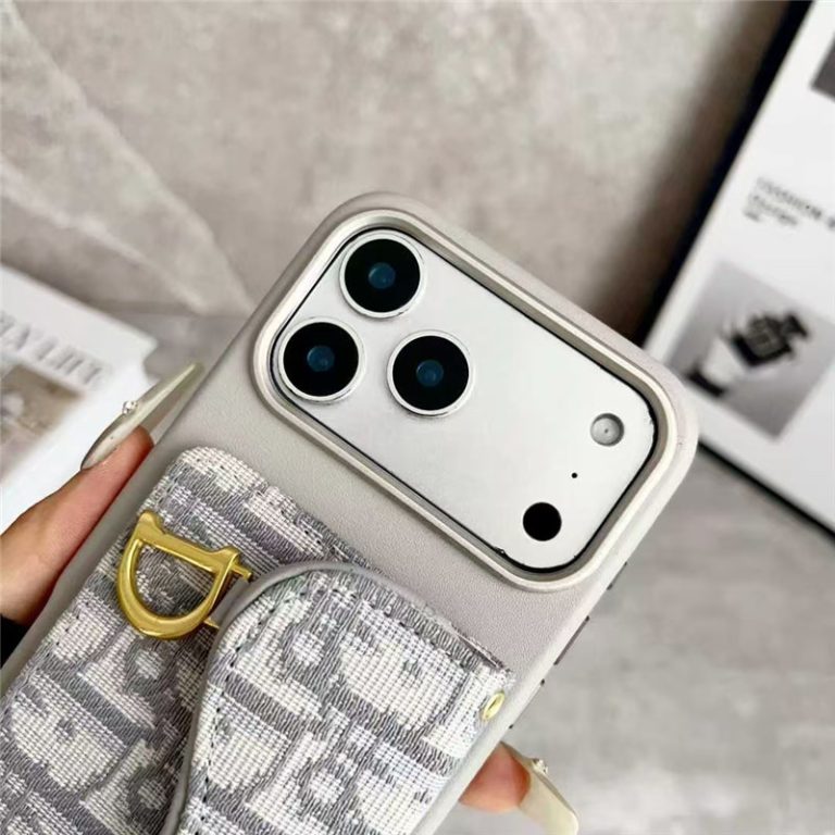 Dior-inspired leather phone case with card holder for iPhone 17-12