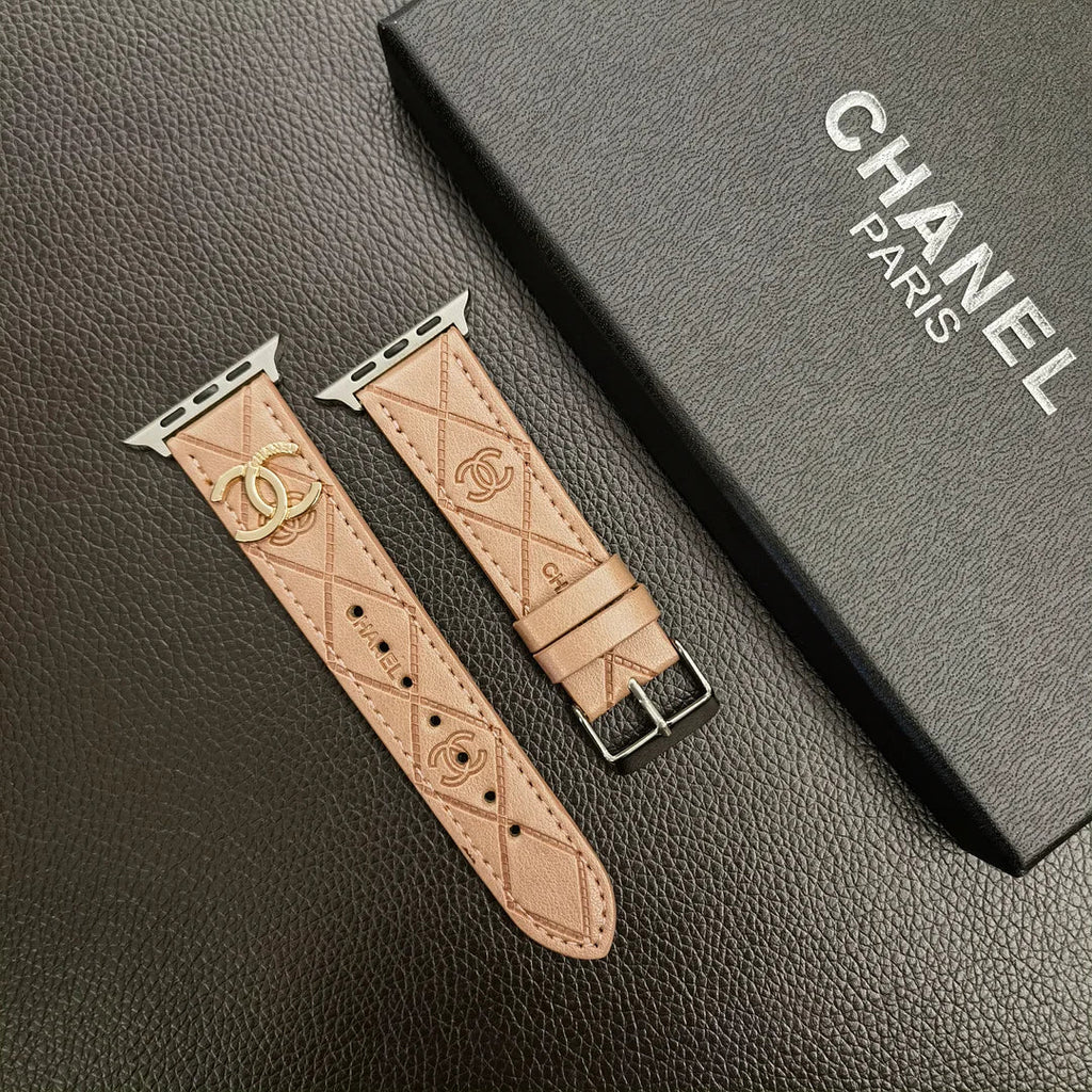 Gold monogram 3D embossed leather Apple Watch strap